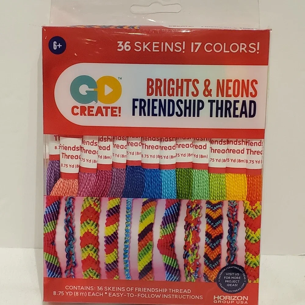 Brights & Neons FRIENDSHIP THREAD 36 Skeins 17 Colors Horizon Group Crafts Fun